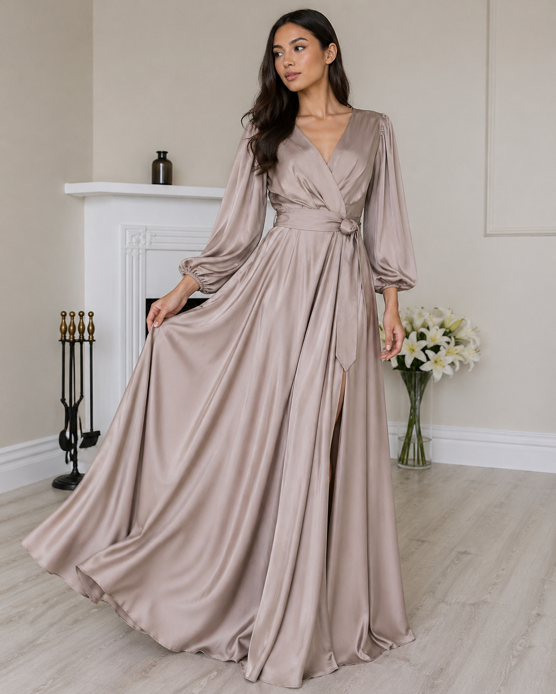 Mocha satin dress – Bee Blings