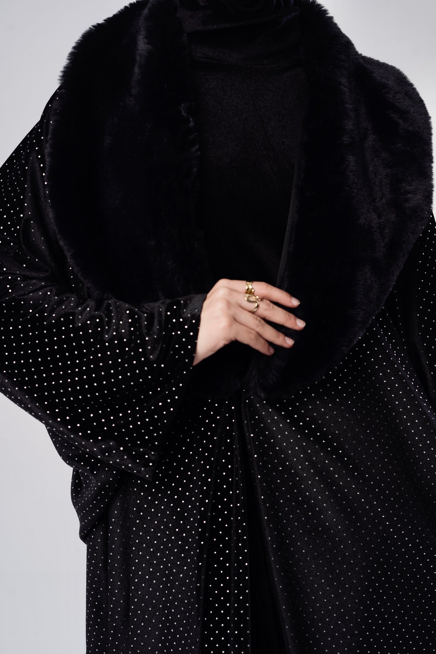 Velvet Black Kaftan with Fur