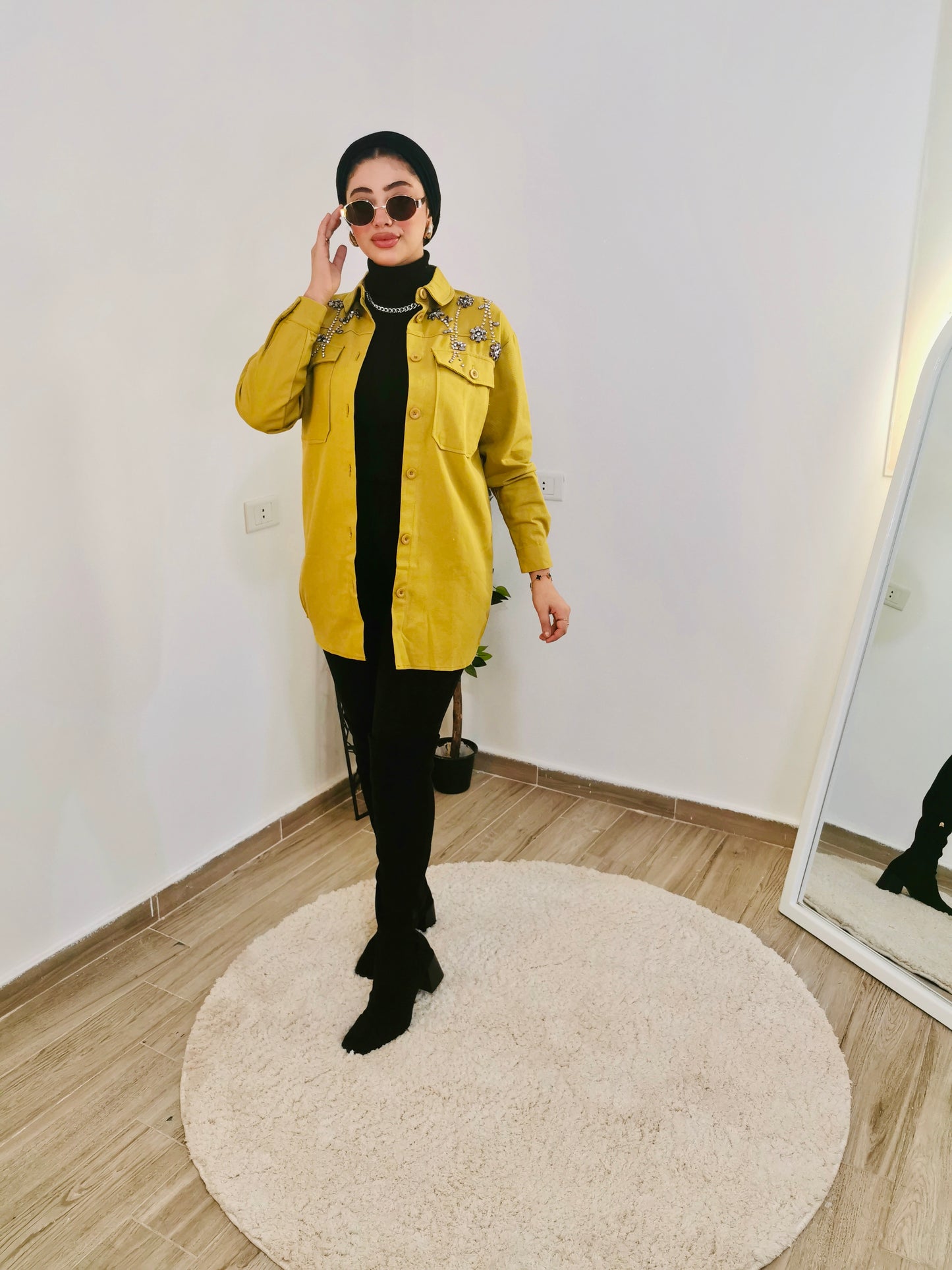 Denim jacket with crystals