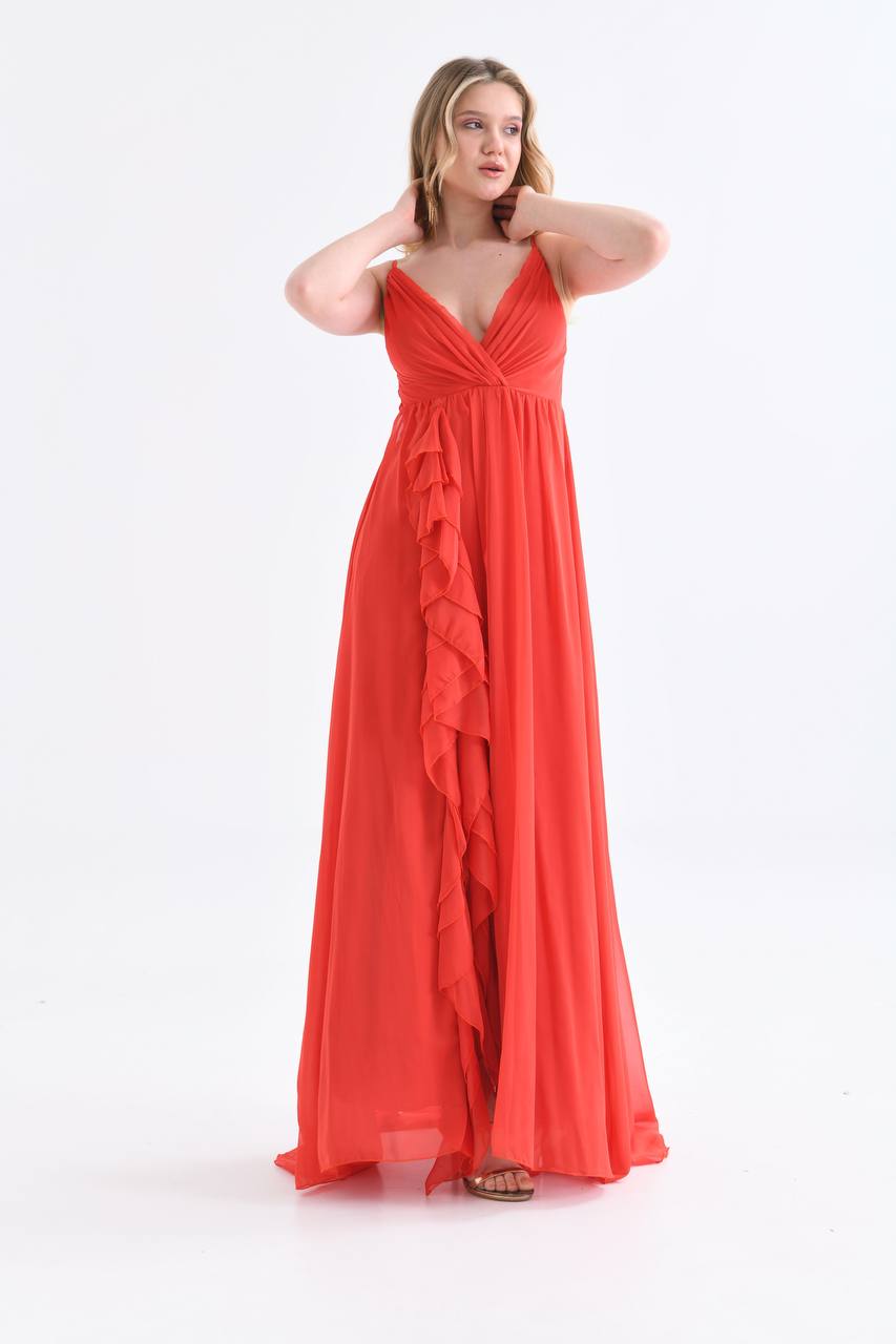 Orange chiffon long dress
