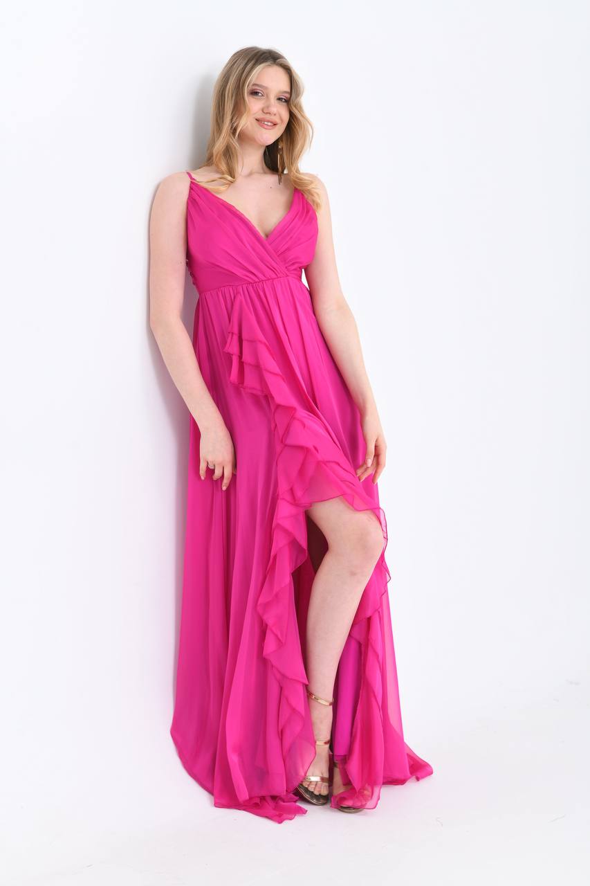 Hot Pink chiffon long dress
