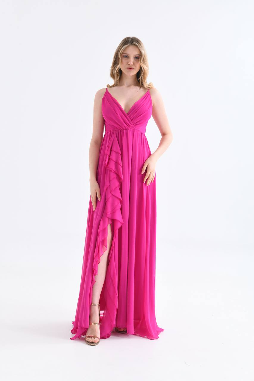 Hot Pink chiffon long dress