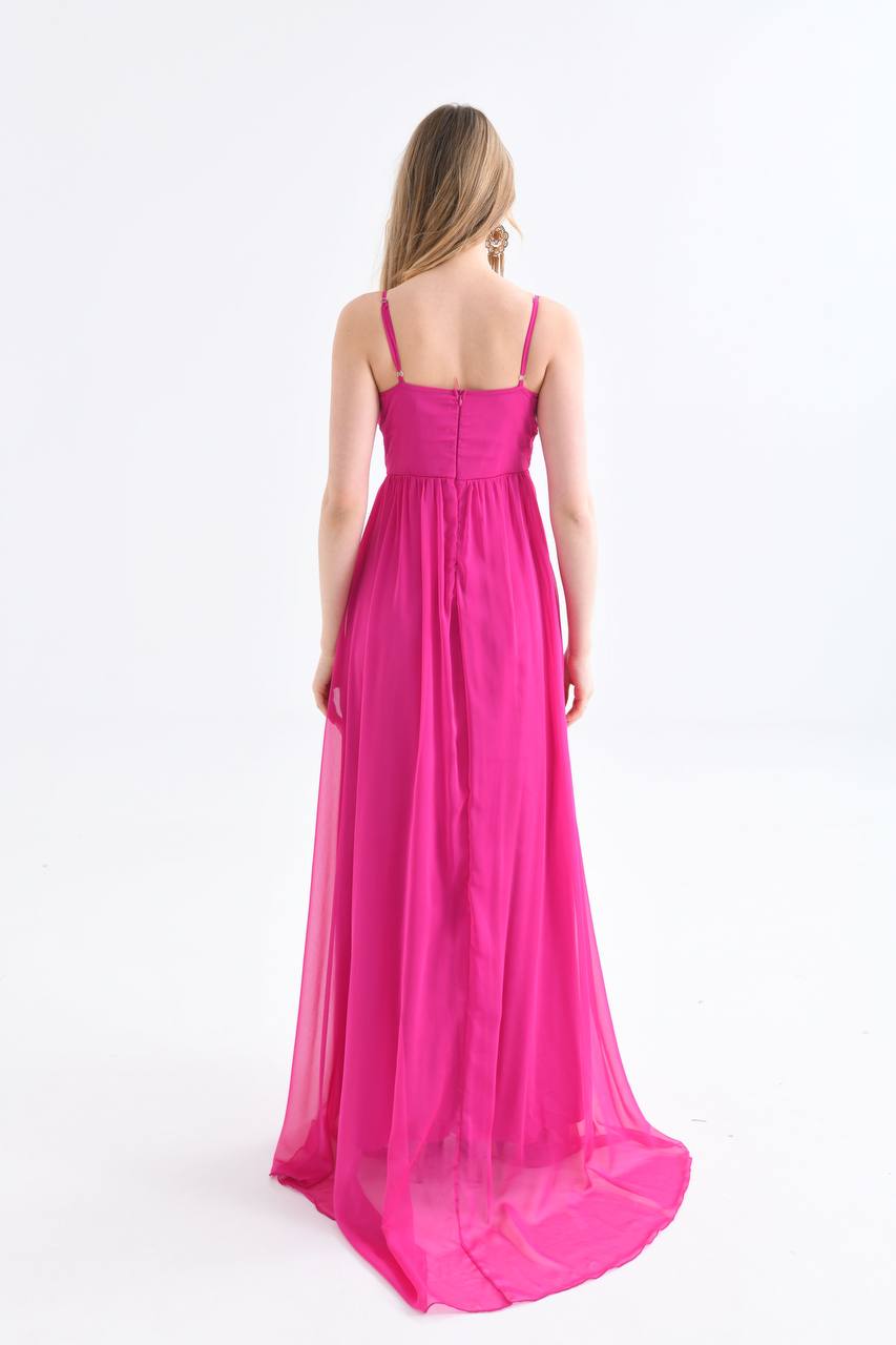Hot Pink chiffon long dress