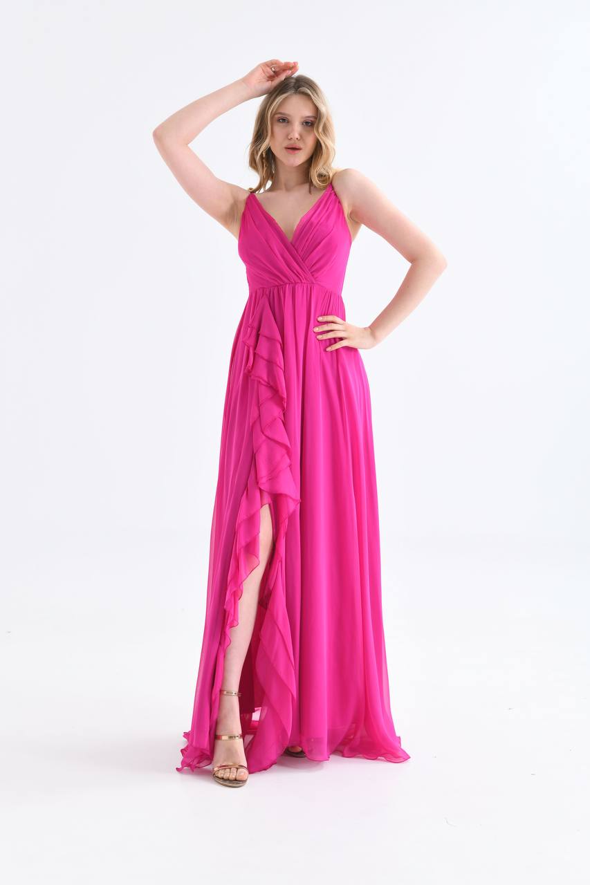 Hot Pink chiffon long dress
