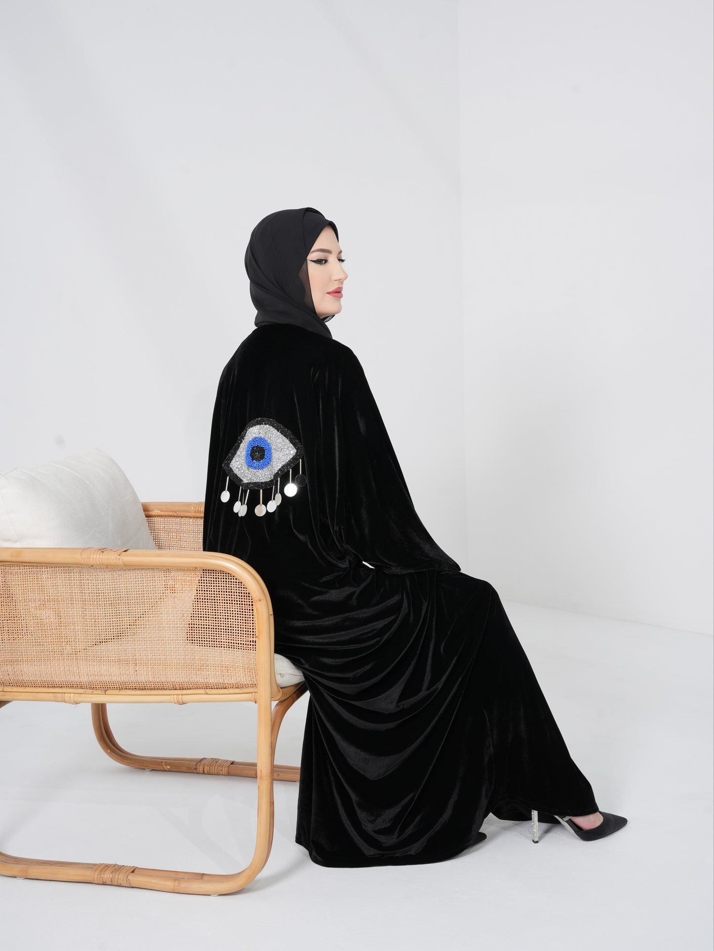 Velvet Blue Eye Abaya with Silver pattern