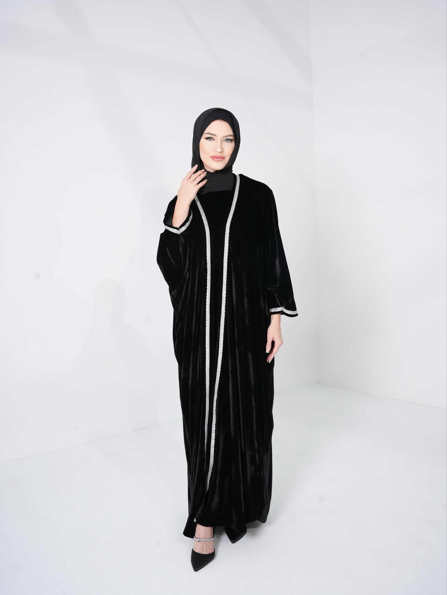 Velvet Blue Eye Abaya with Silver pattern