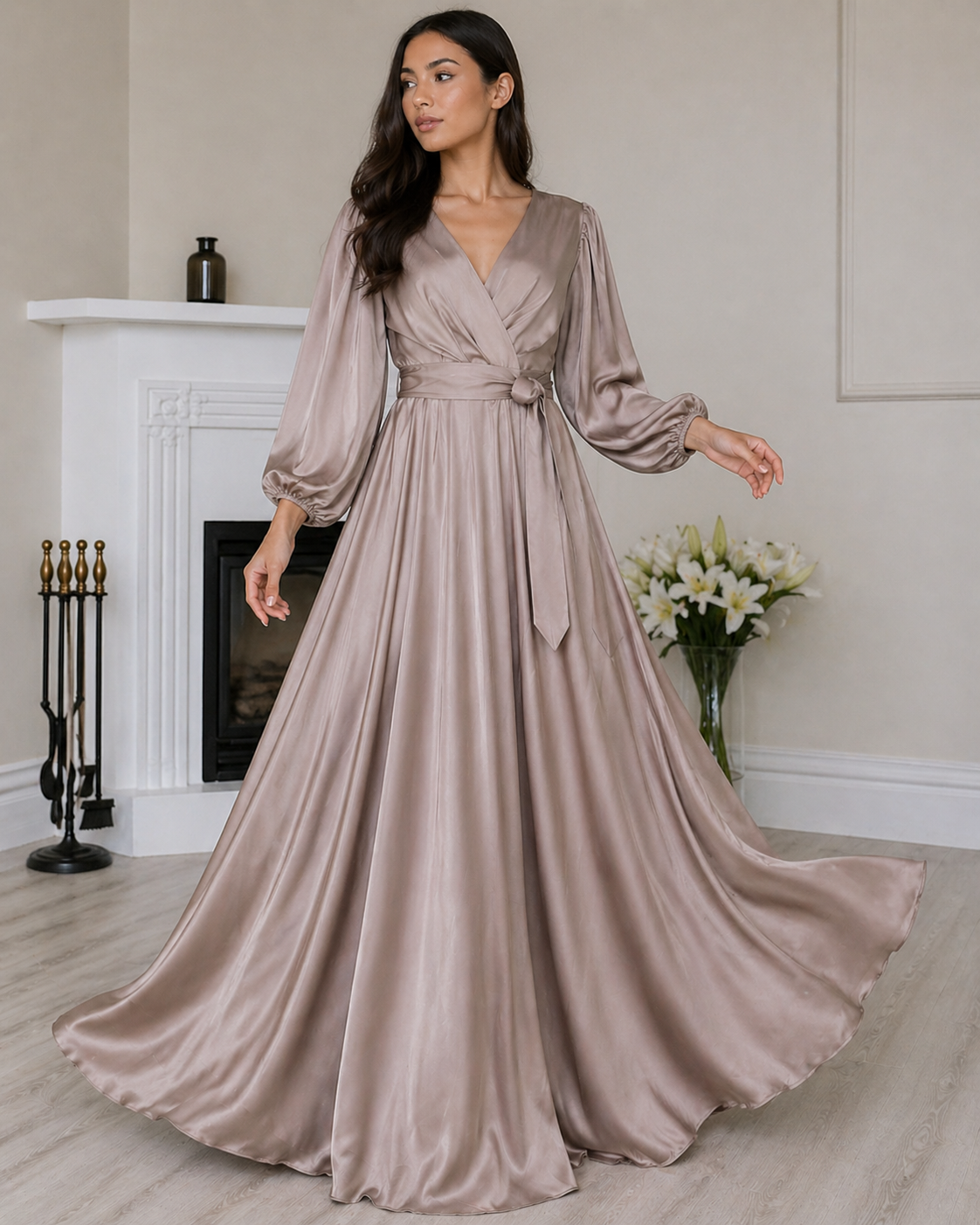Mocha satin dress