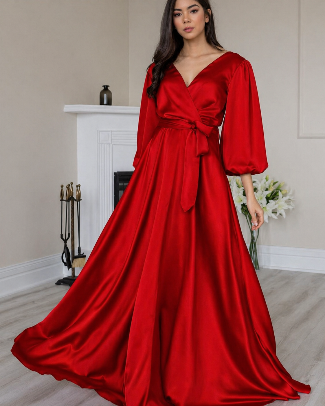 Red satin dress