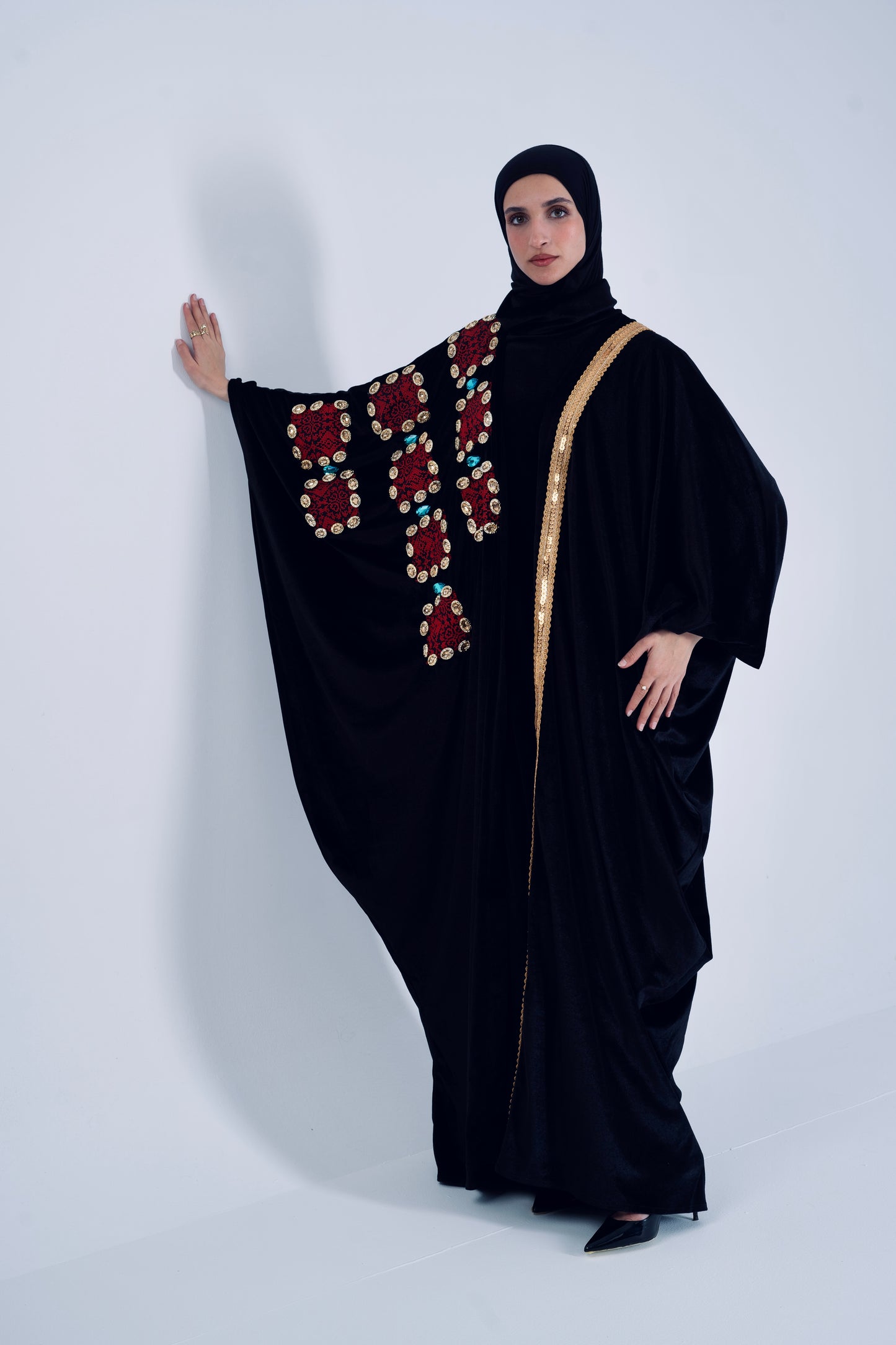 Velvet Black Kaftan with Gold embroidery