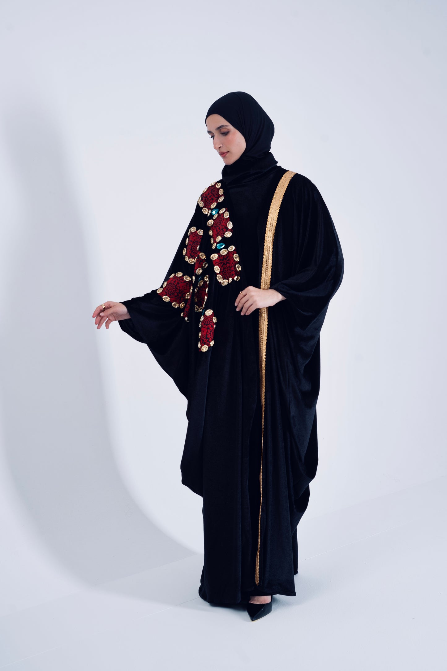 Velvet Black Kaftan with Gold embroidery