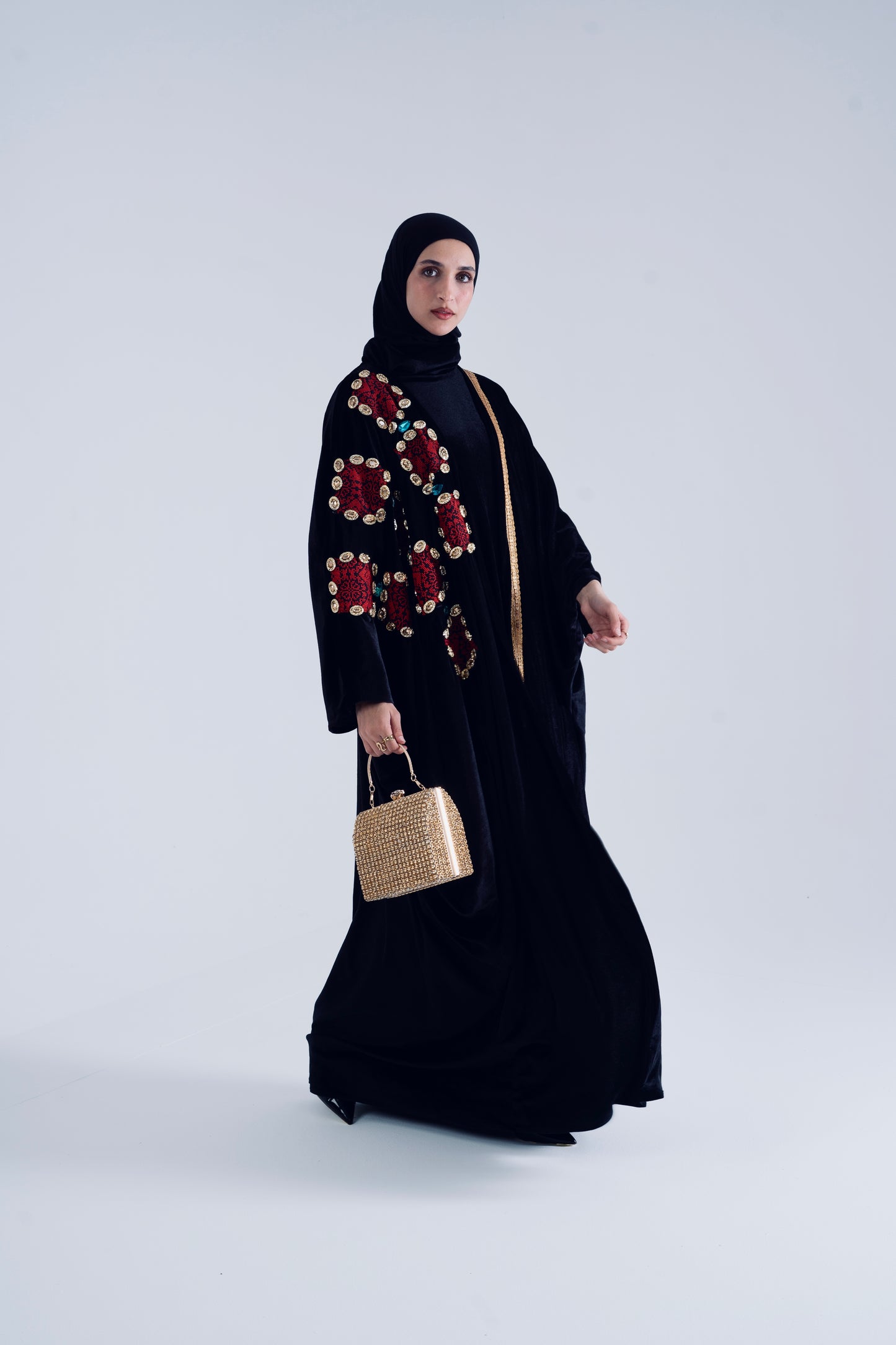 Velvet Black Kaftan with Gold embroidery