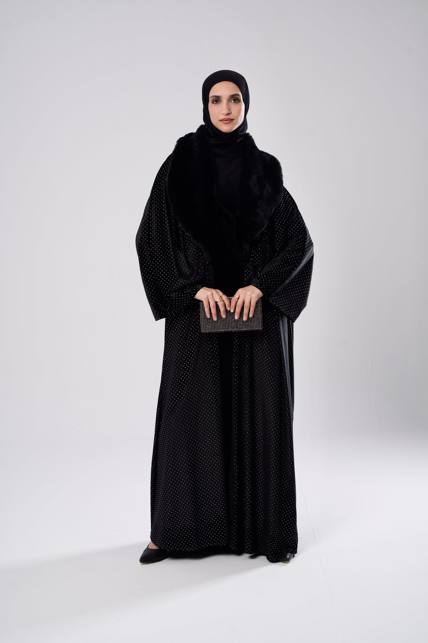 Velvet Black Kaftan with Fur