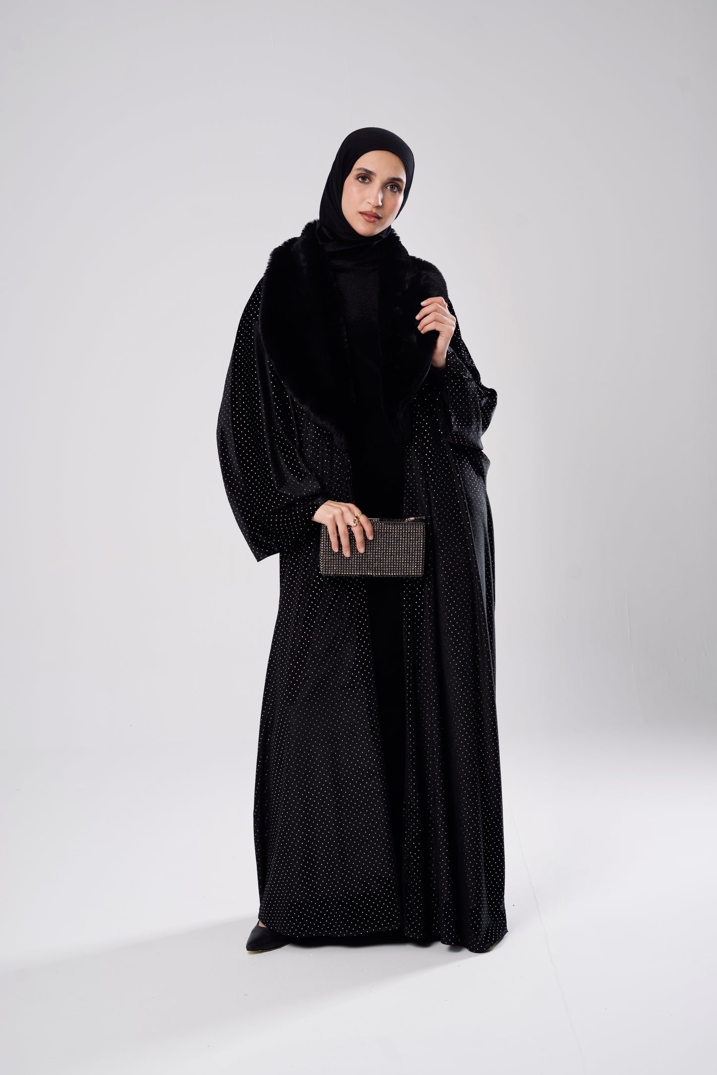 Velvet Black Kaftan with Fur