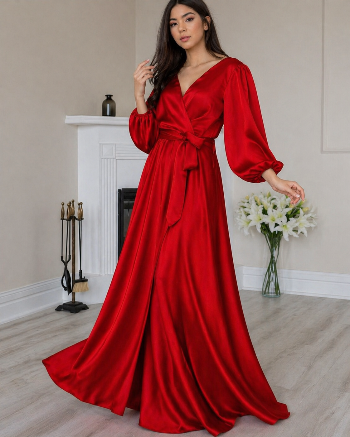 Red satin dress