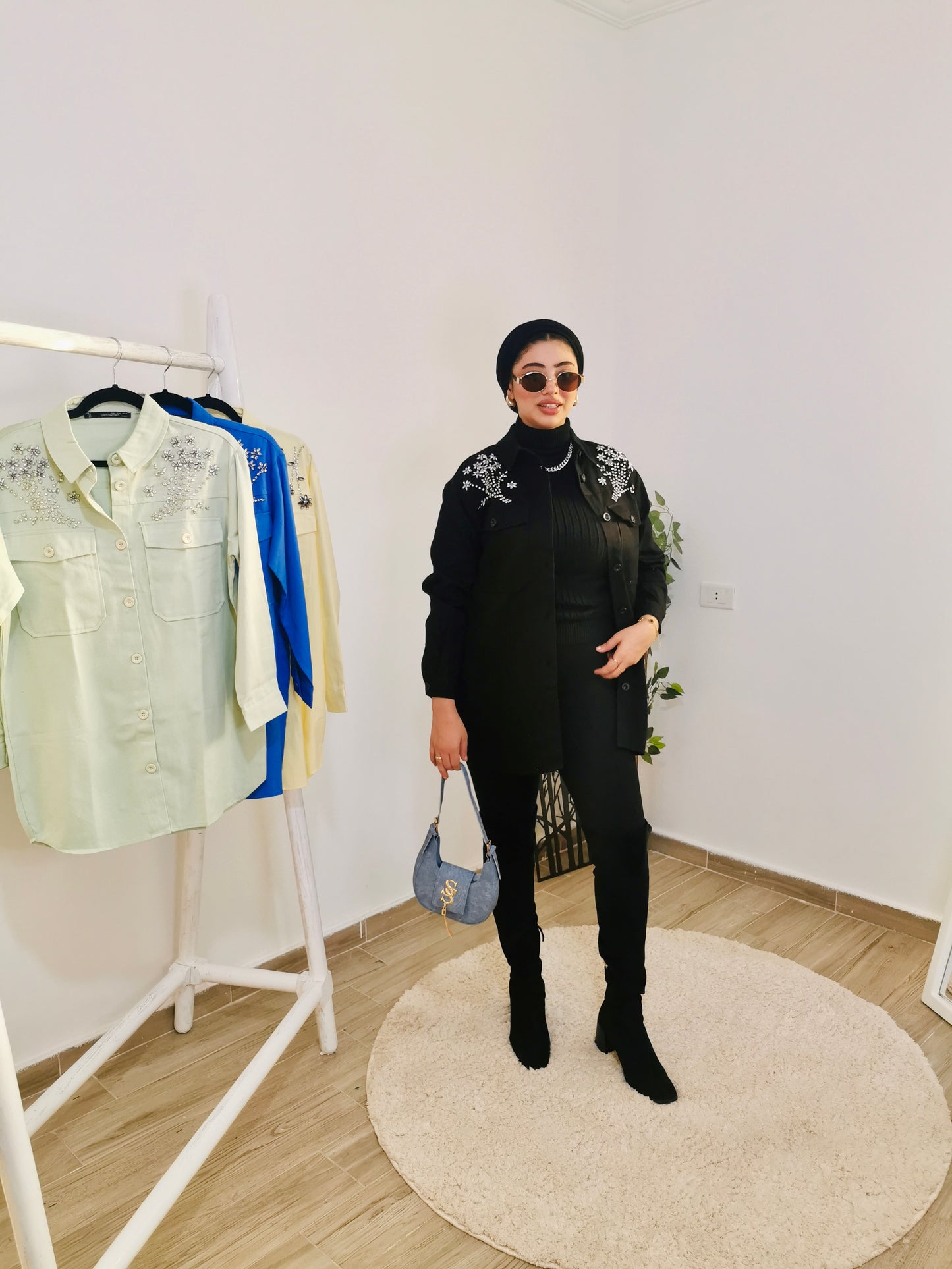 Denim jacket with crystals