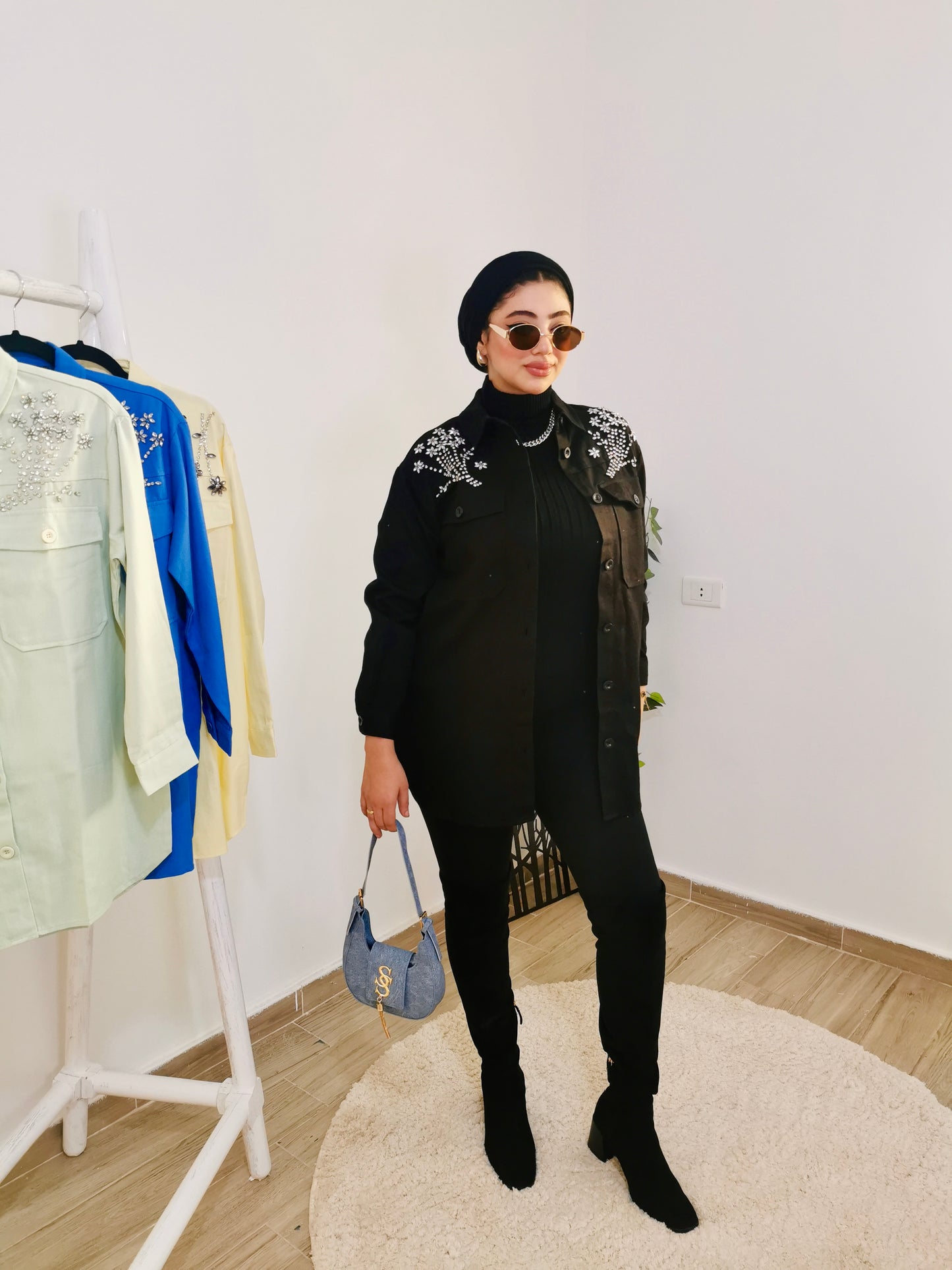 Denim jacket with crystals