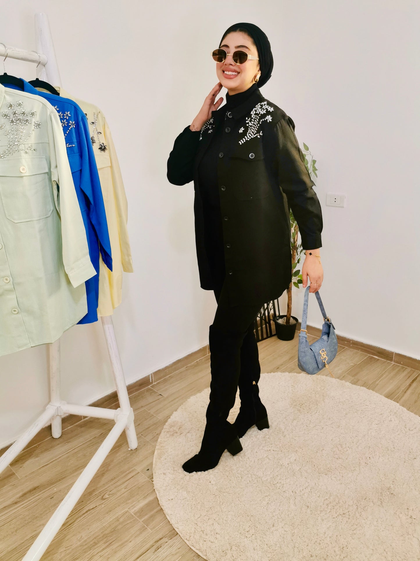 Denim jacket with crystals