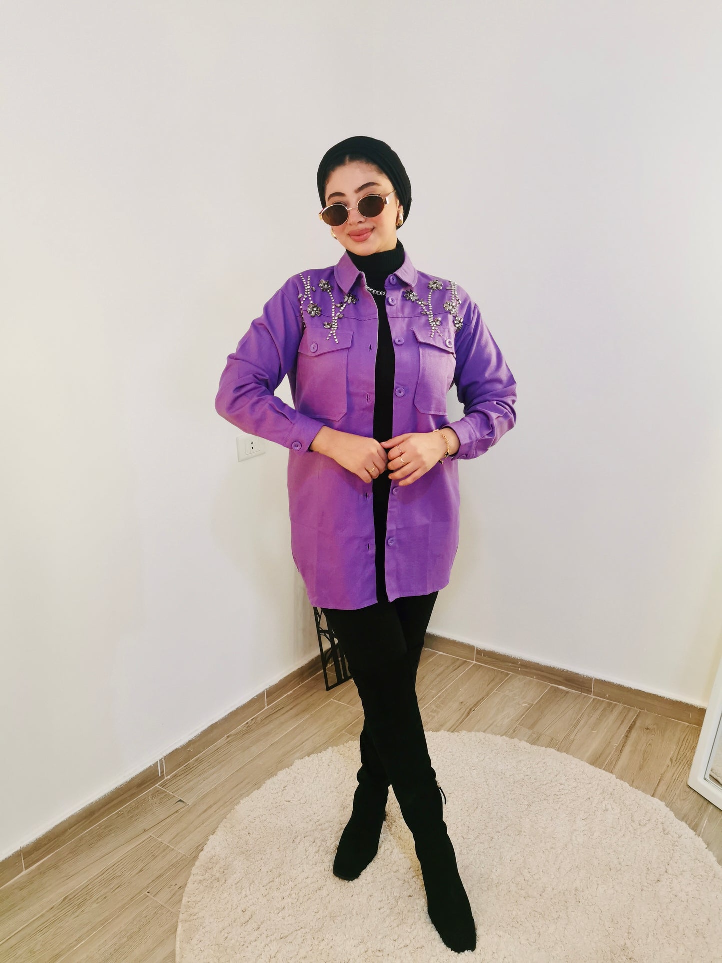 Denim jacket with crystals