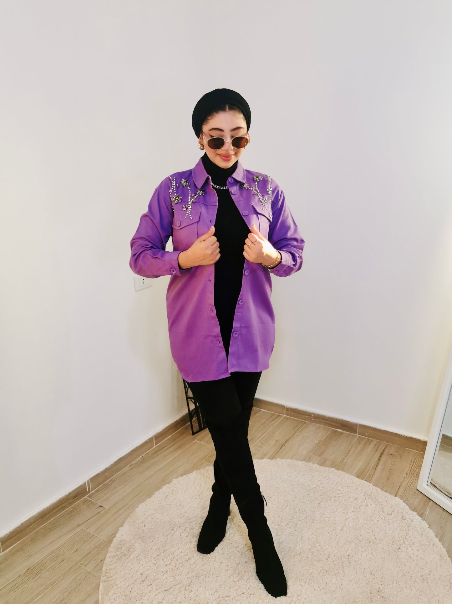 Denim jacket with crystals