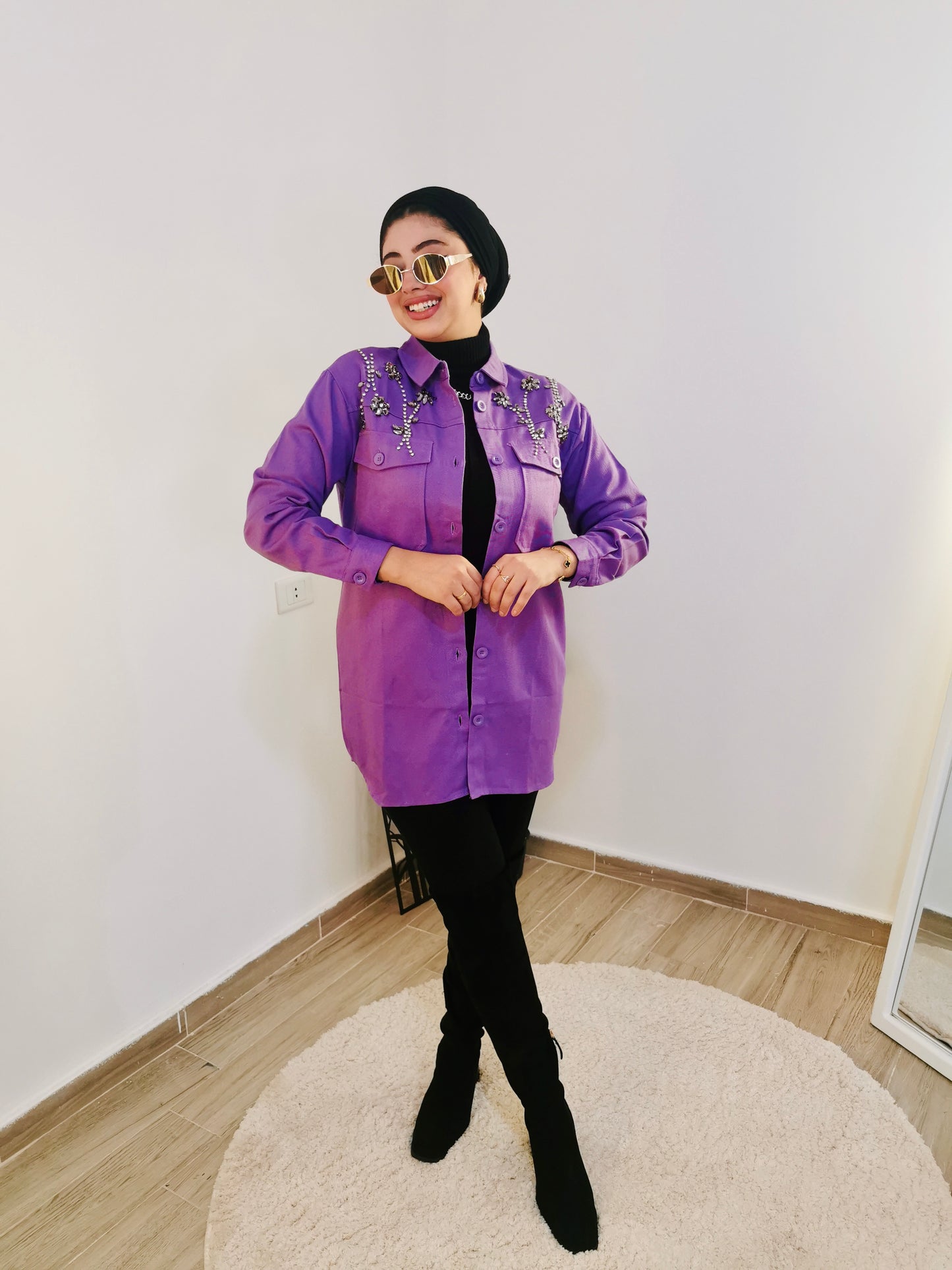 Denim jacket with crystals