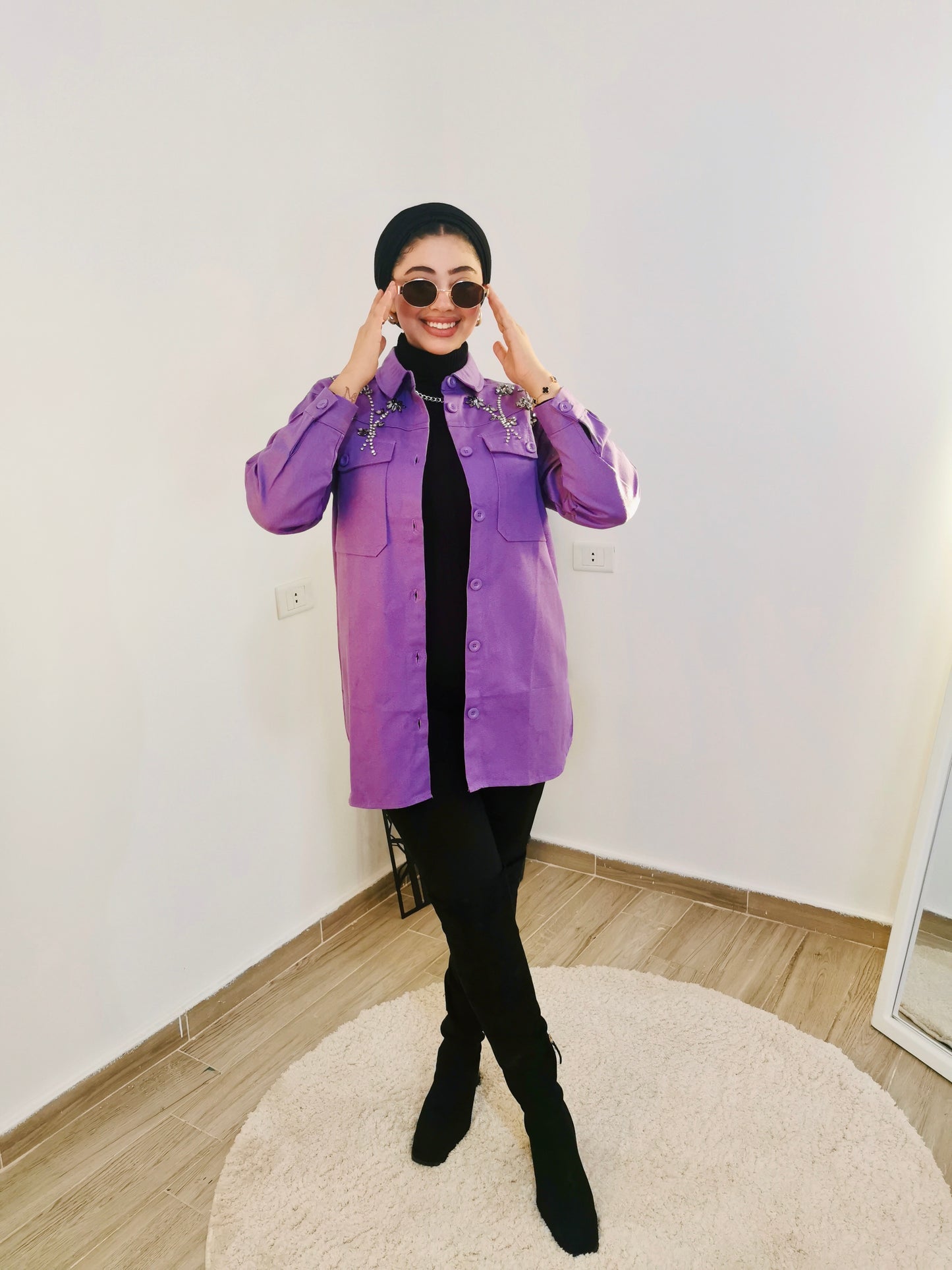 Denim jacket with crystals