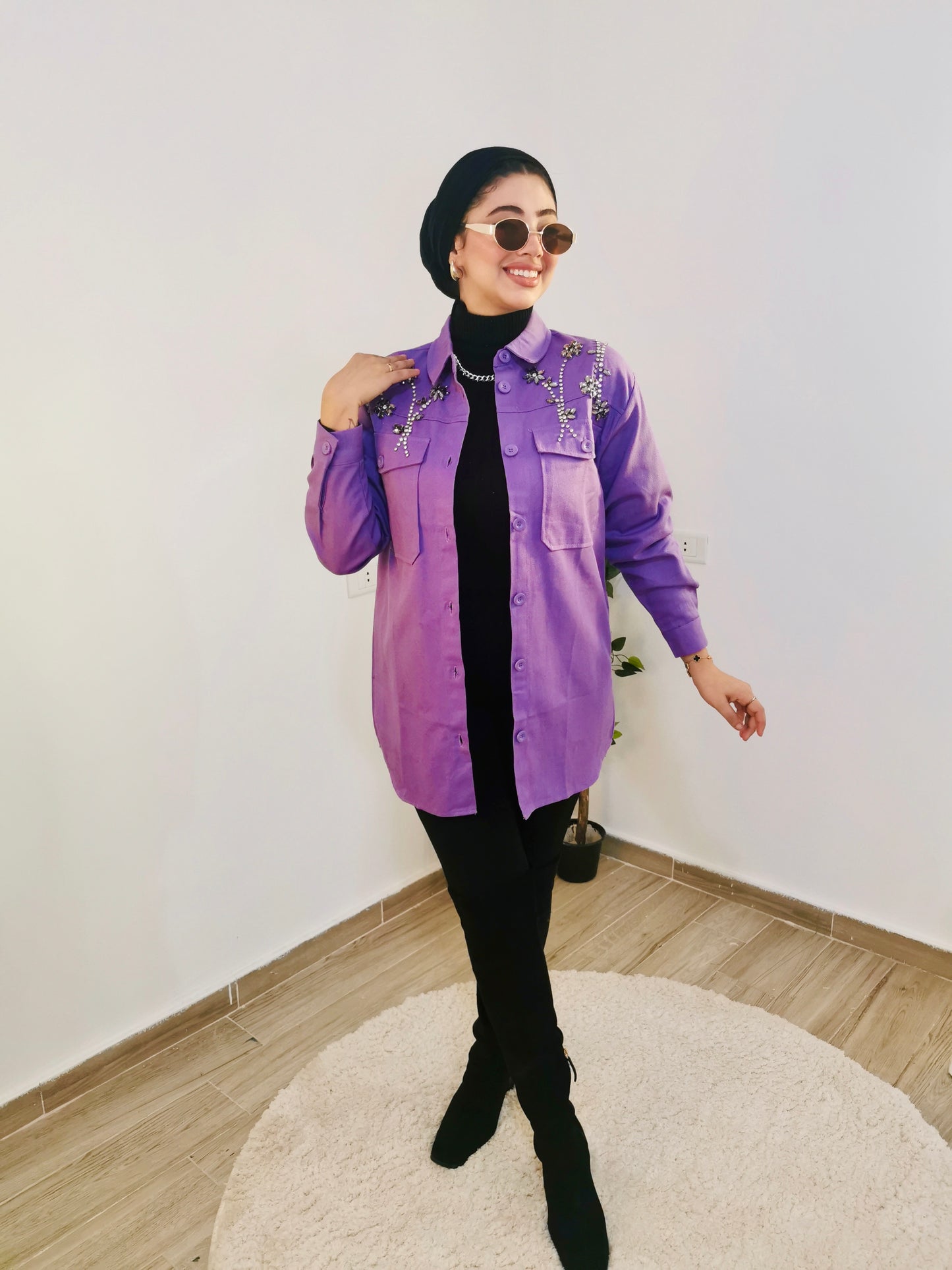 Denim jacket with crystals