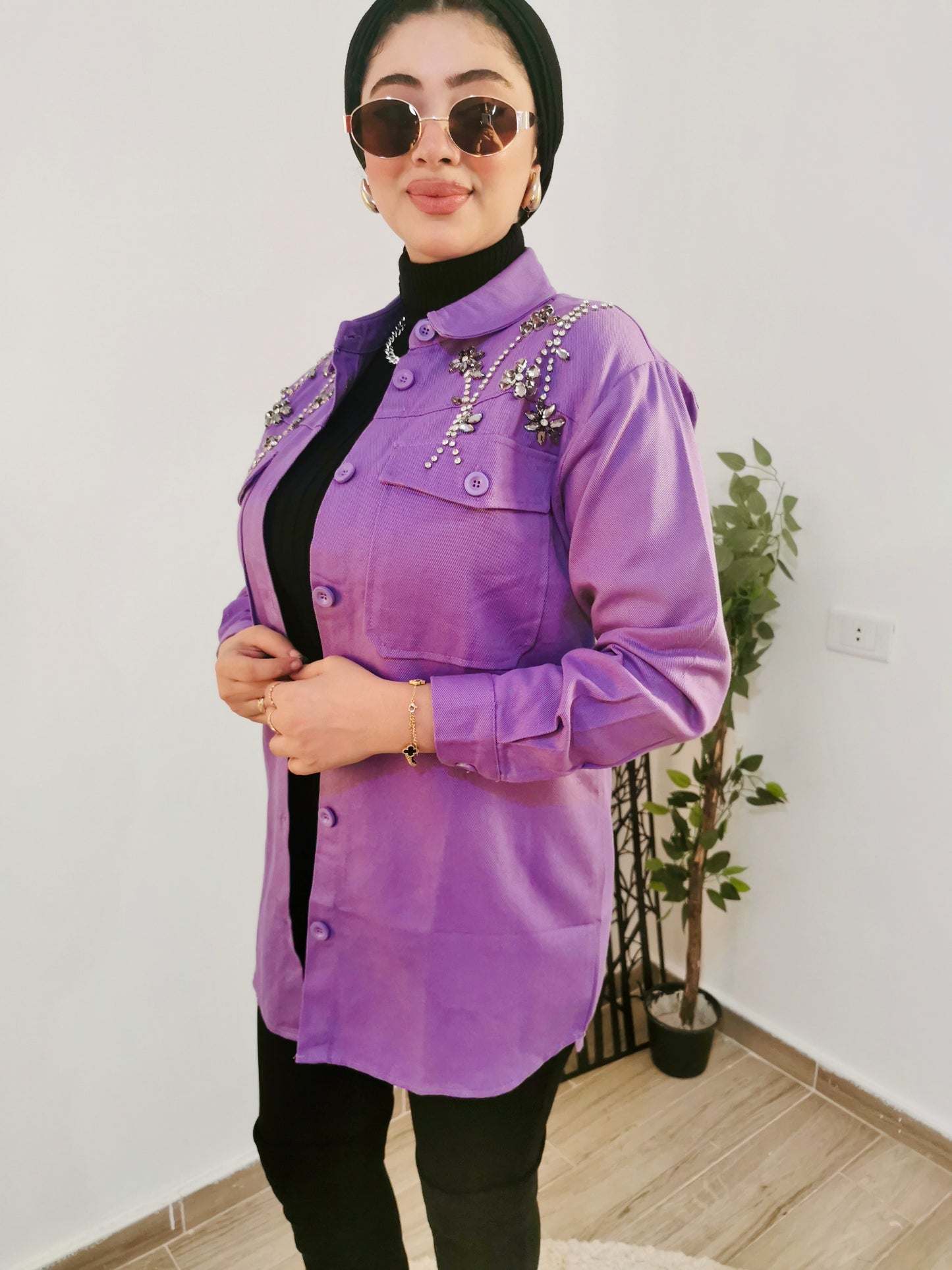 Denim jacket with crystals