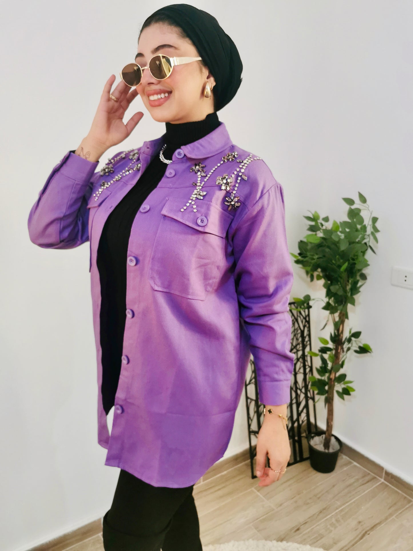 Denim jacket with crystals