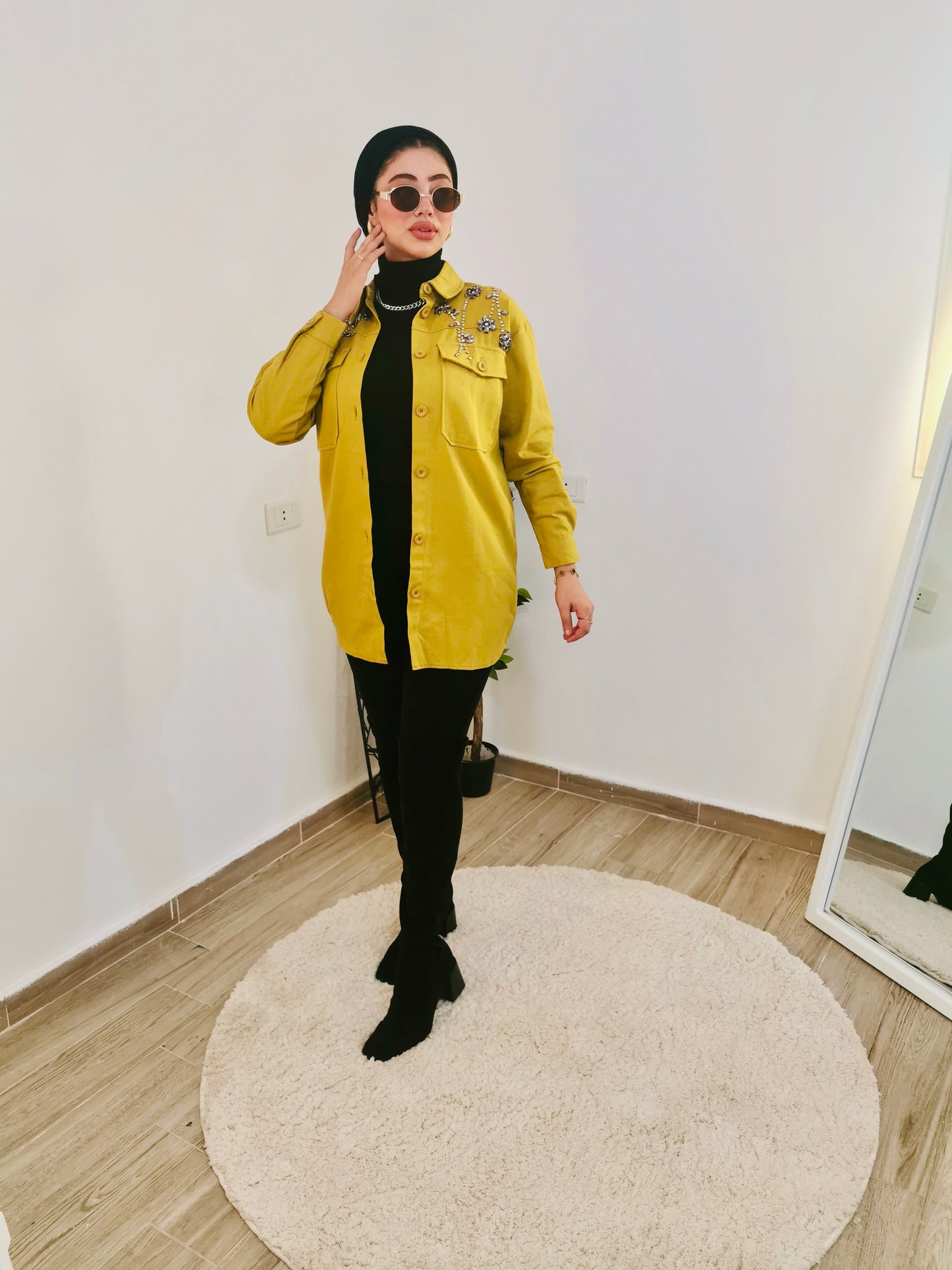 Denim jacket with crystals