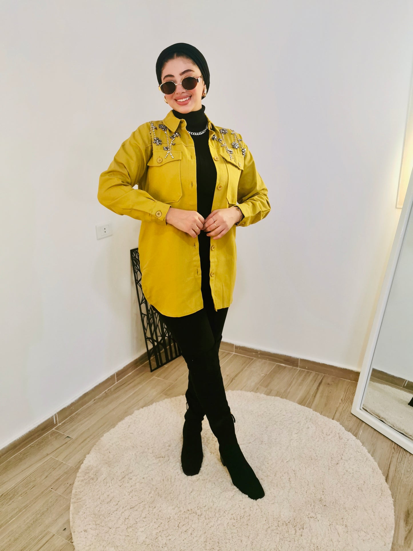 Denim jacket with crystals