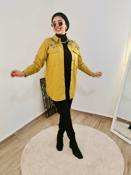 Denim jacket with crystals