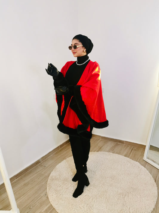 Red cape with black fur