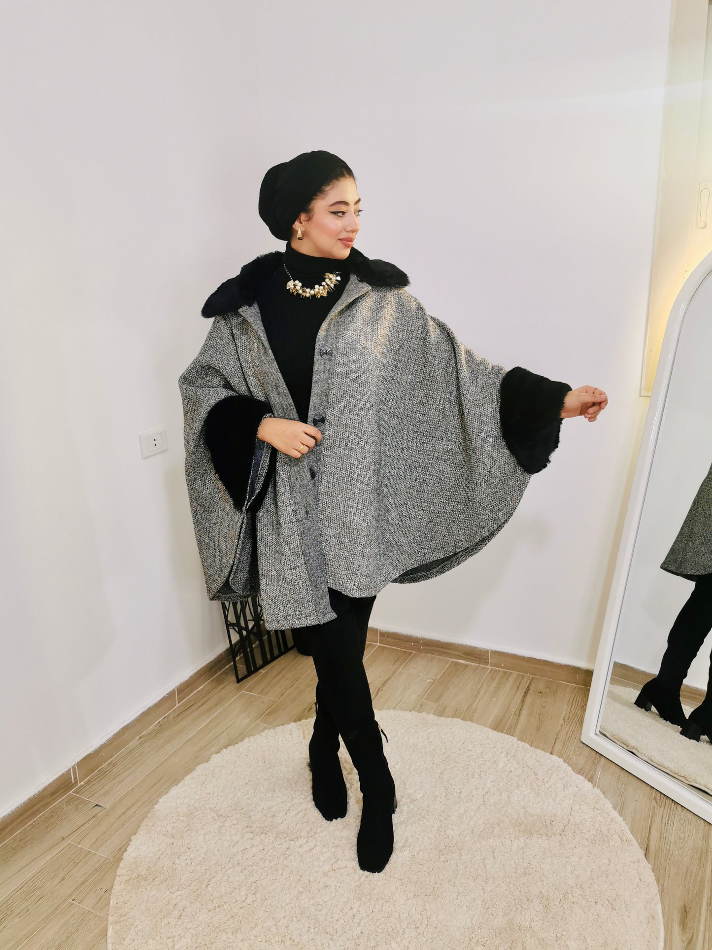 Grey fur cape