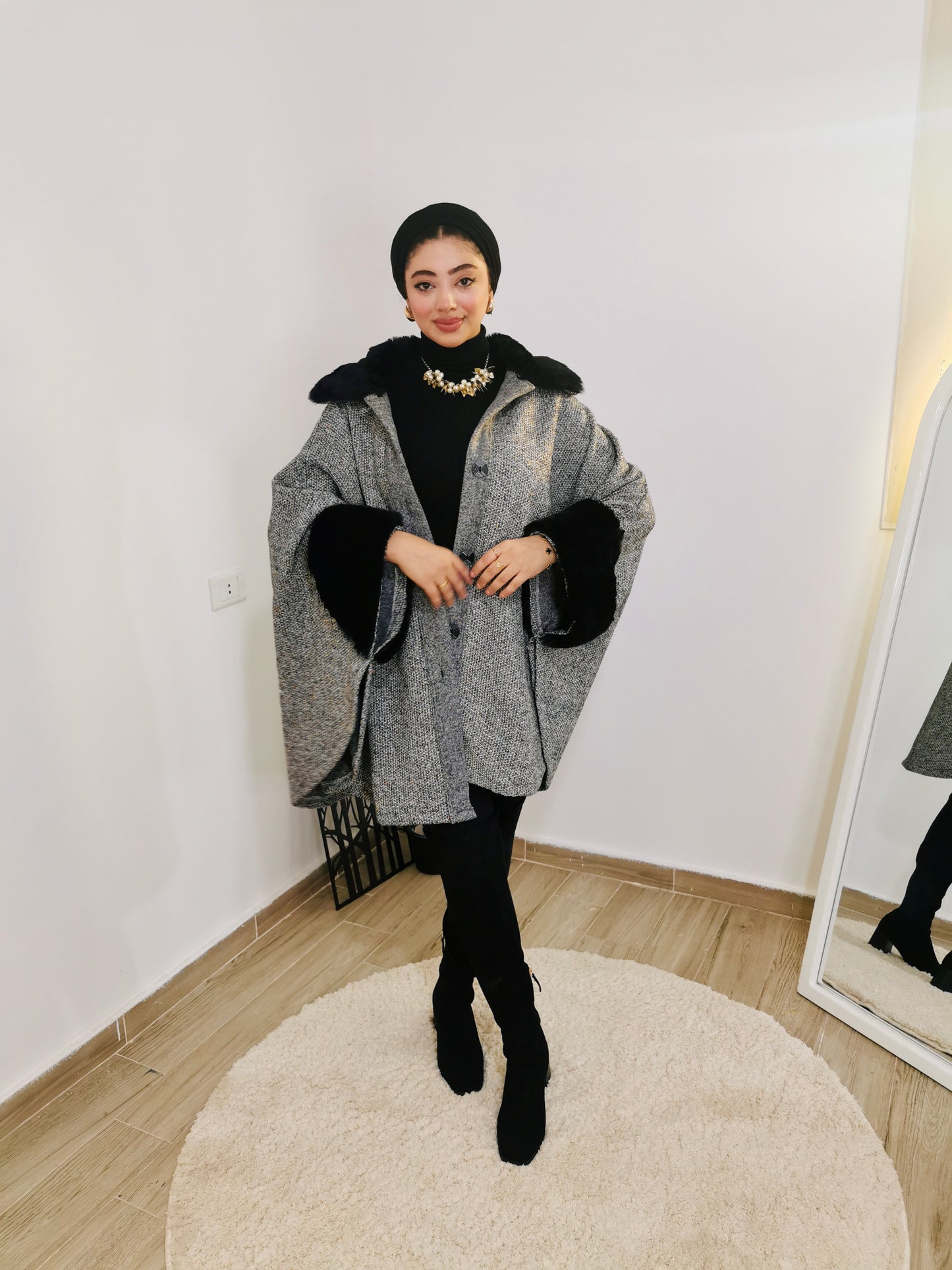 Grey fur cape