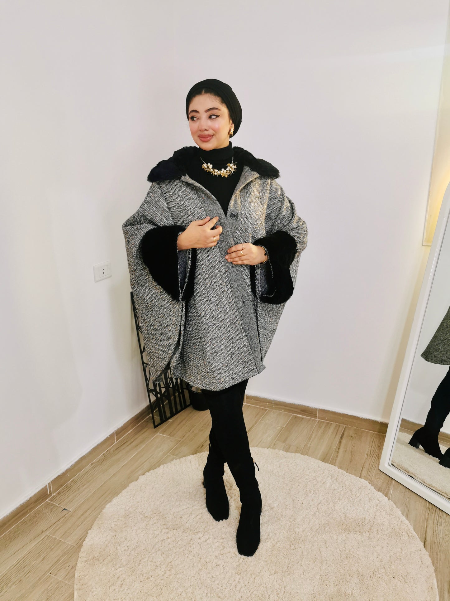 Grey fur cape