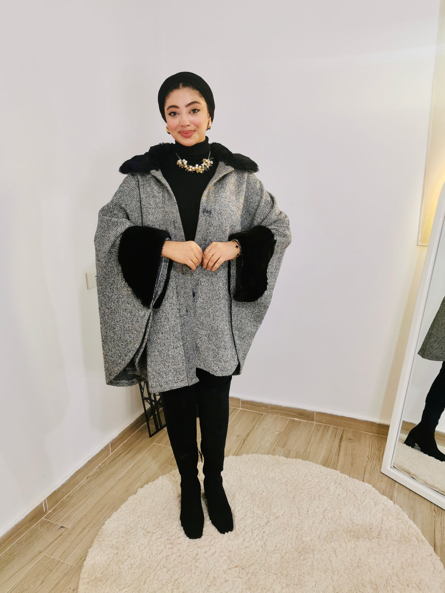 Grey fur cape