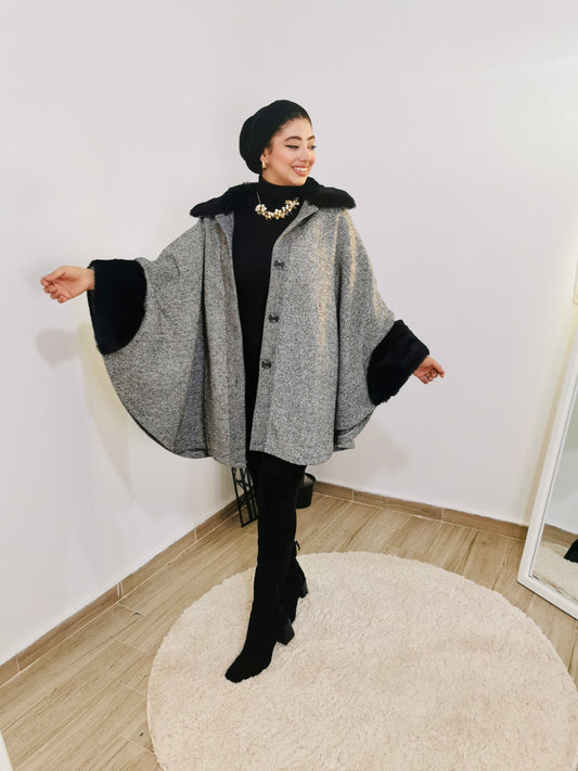 Grey fur cape