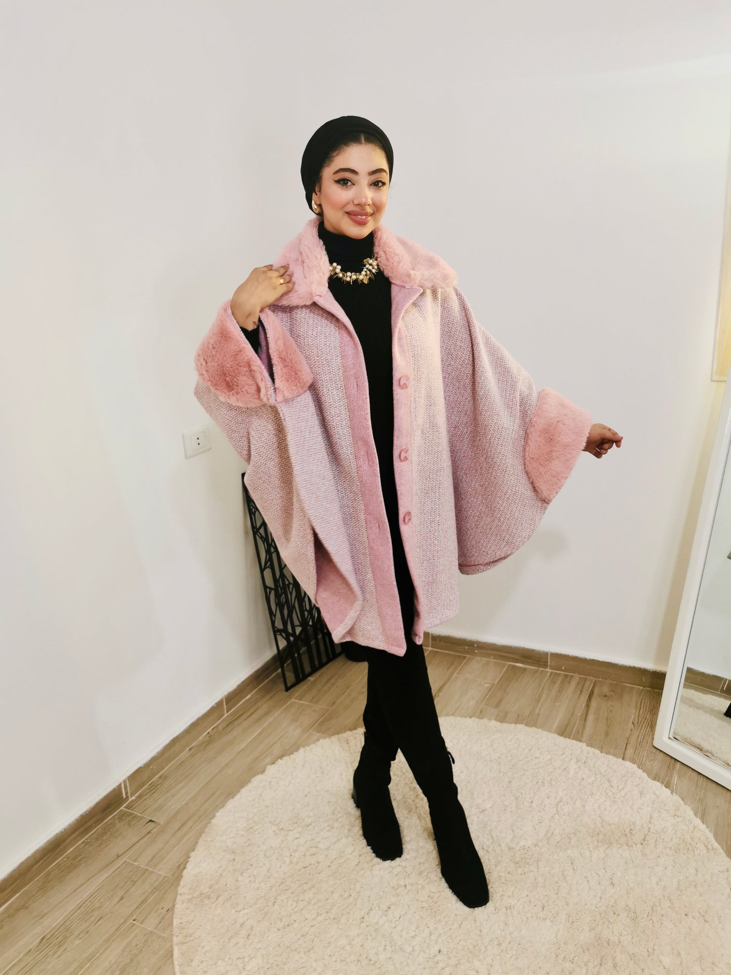 Pink fur cape