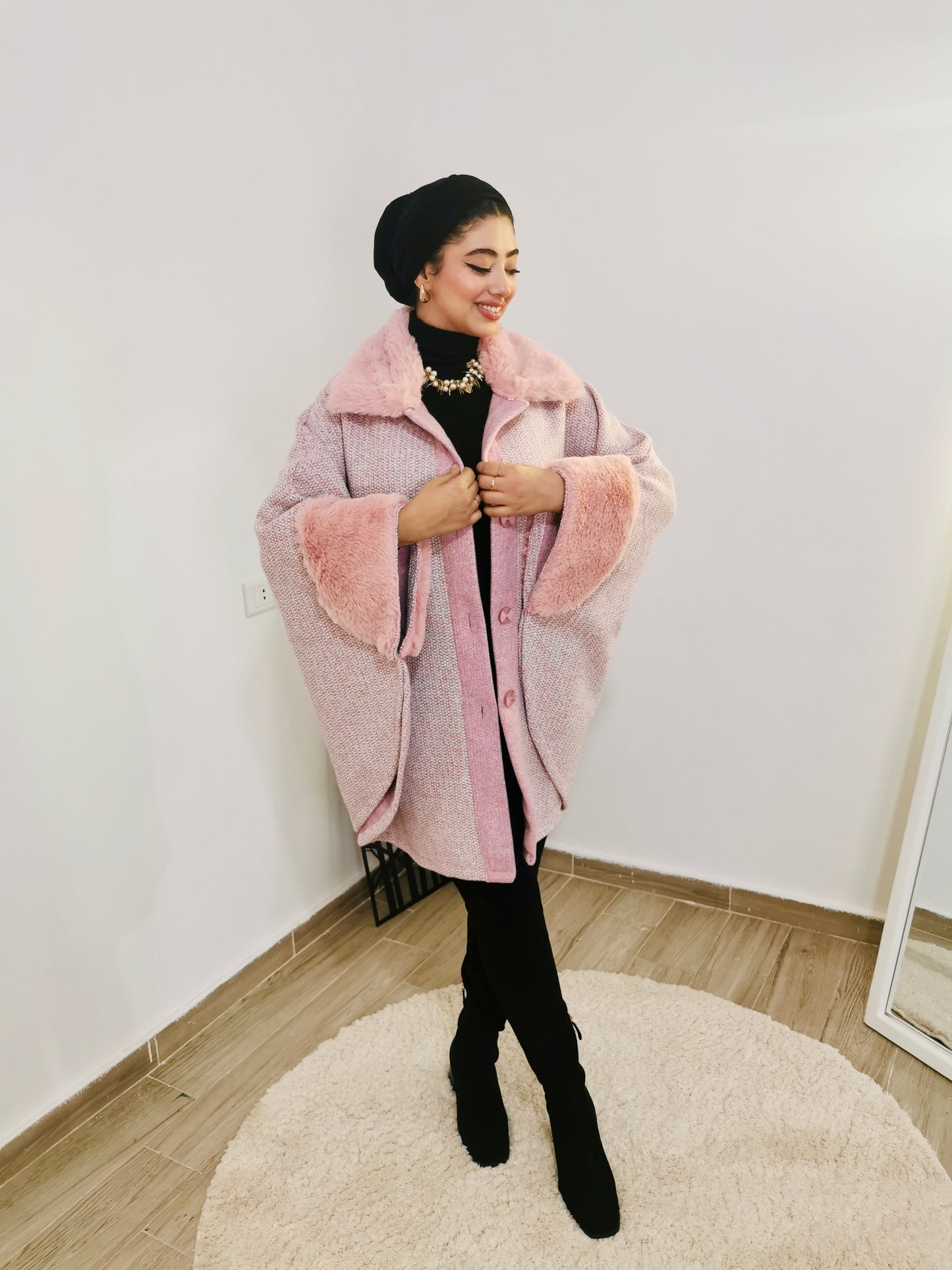Pink fur cape