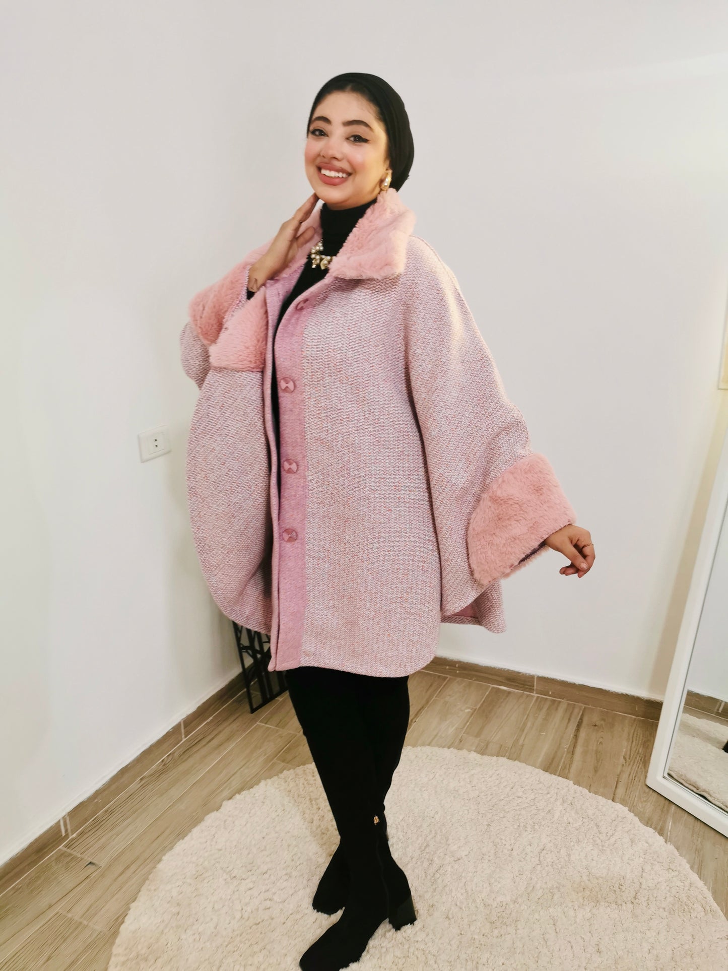Pink fur cape