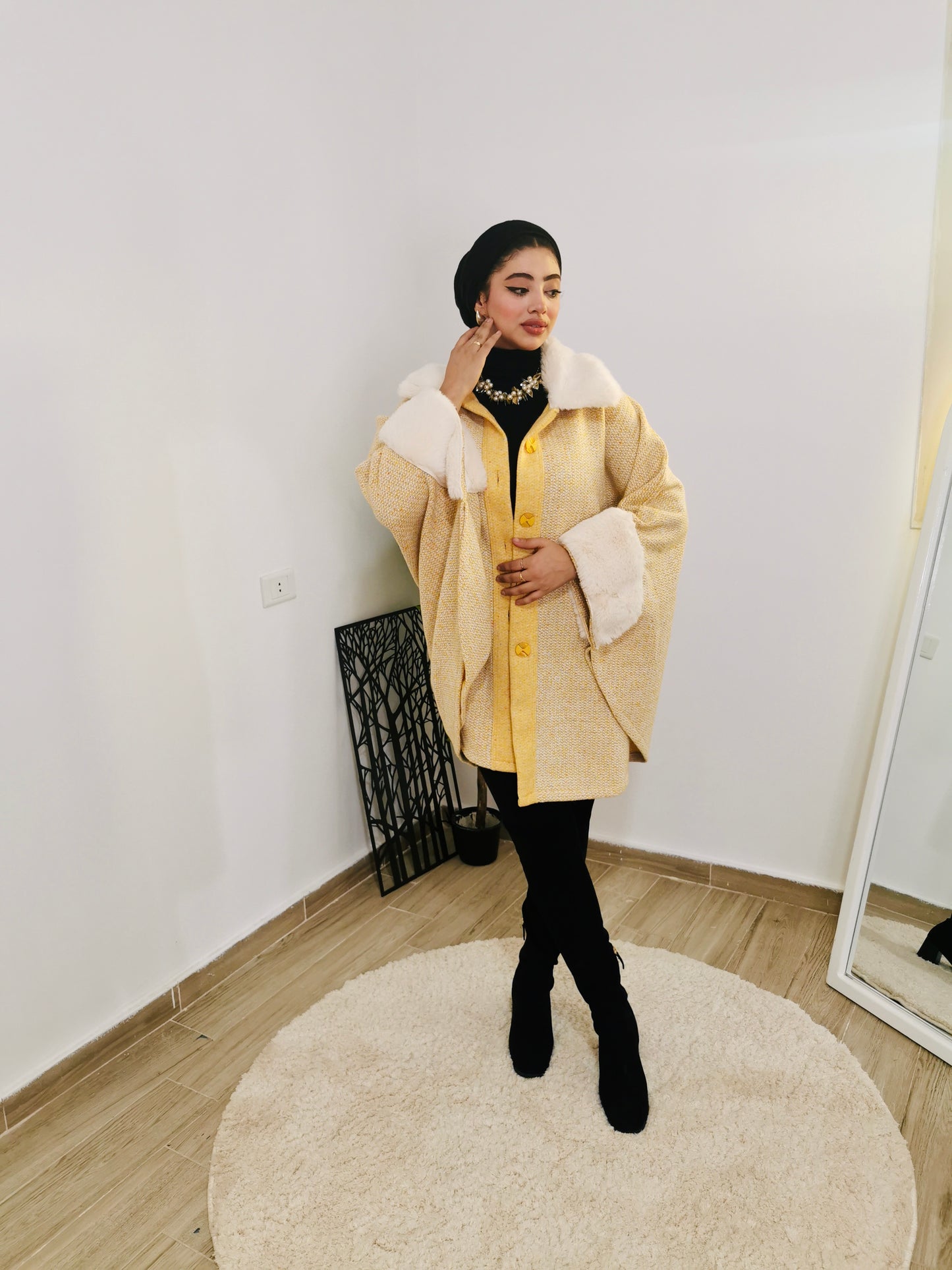 Yellow fur cape