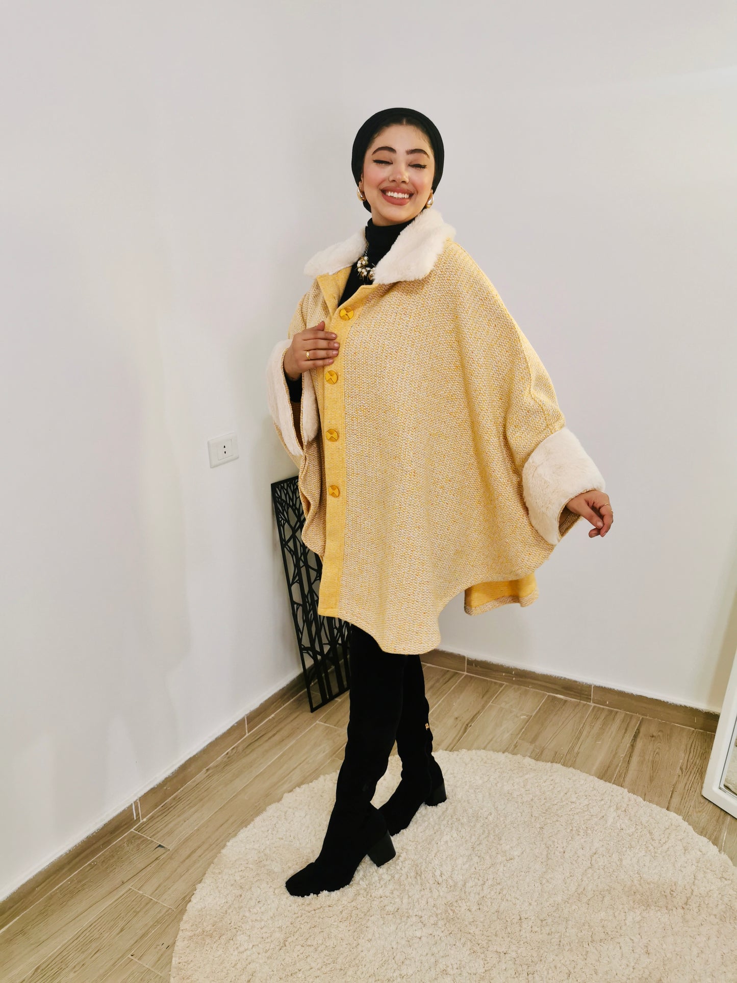 Yellow fur cape