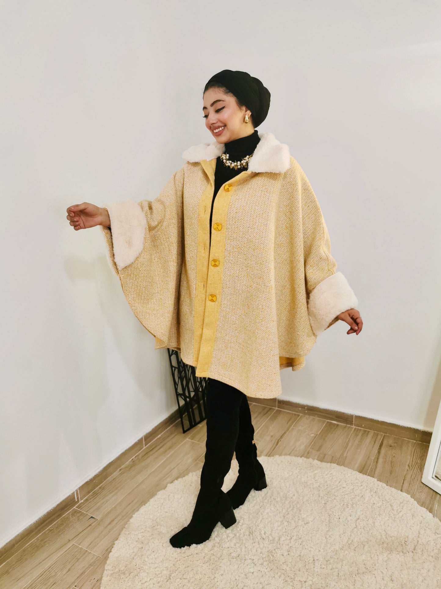 Yellow fur cape