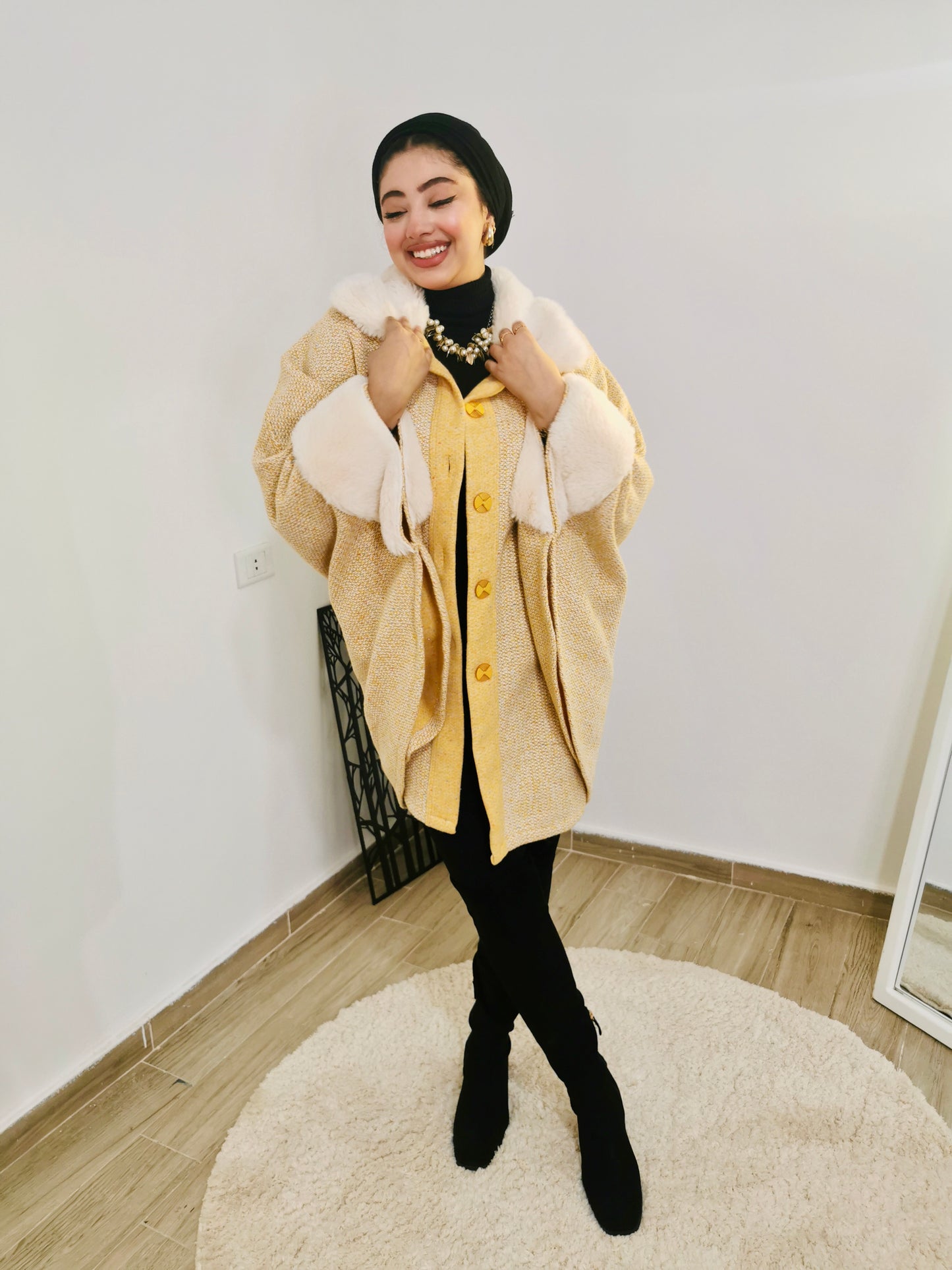 Yellow fur cape