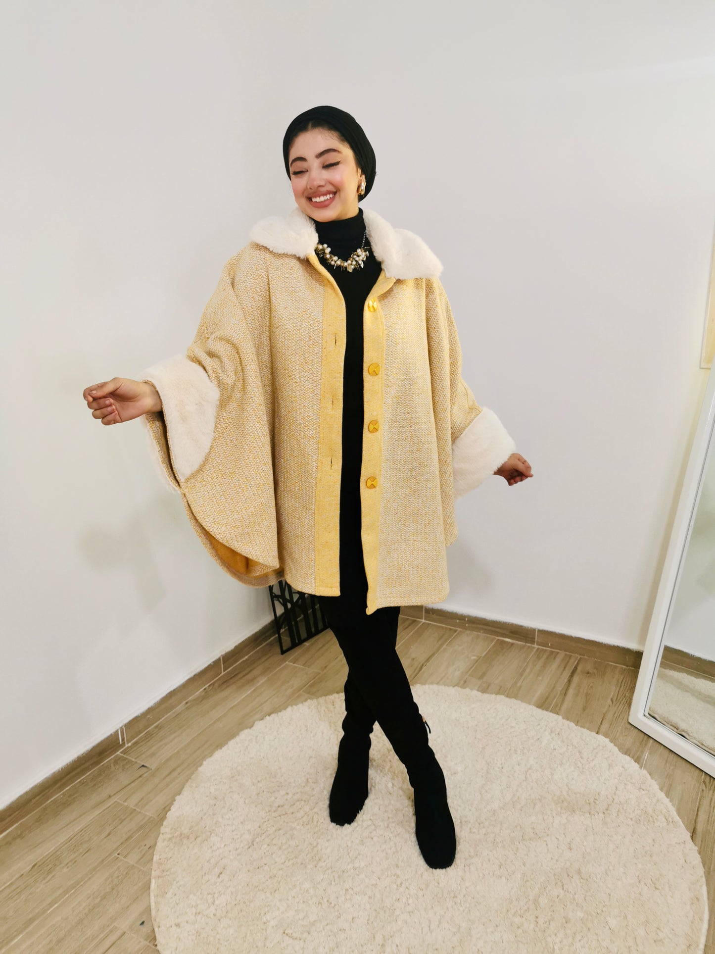 Yellow fur cape