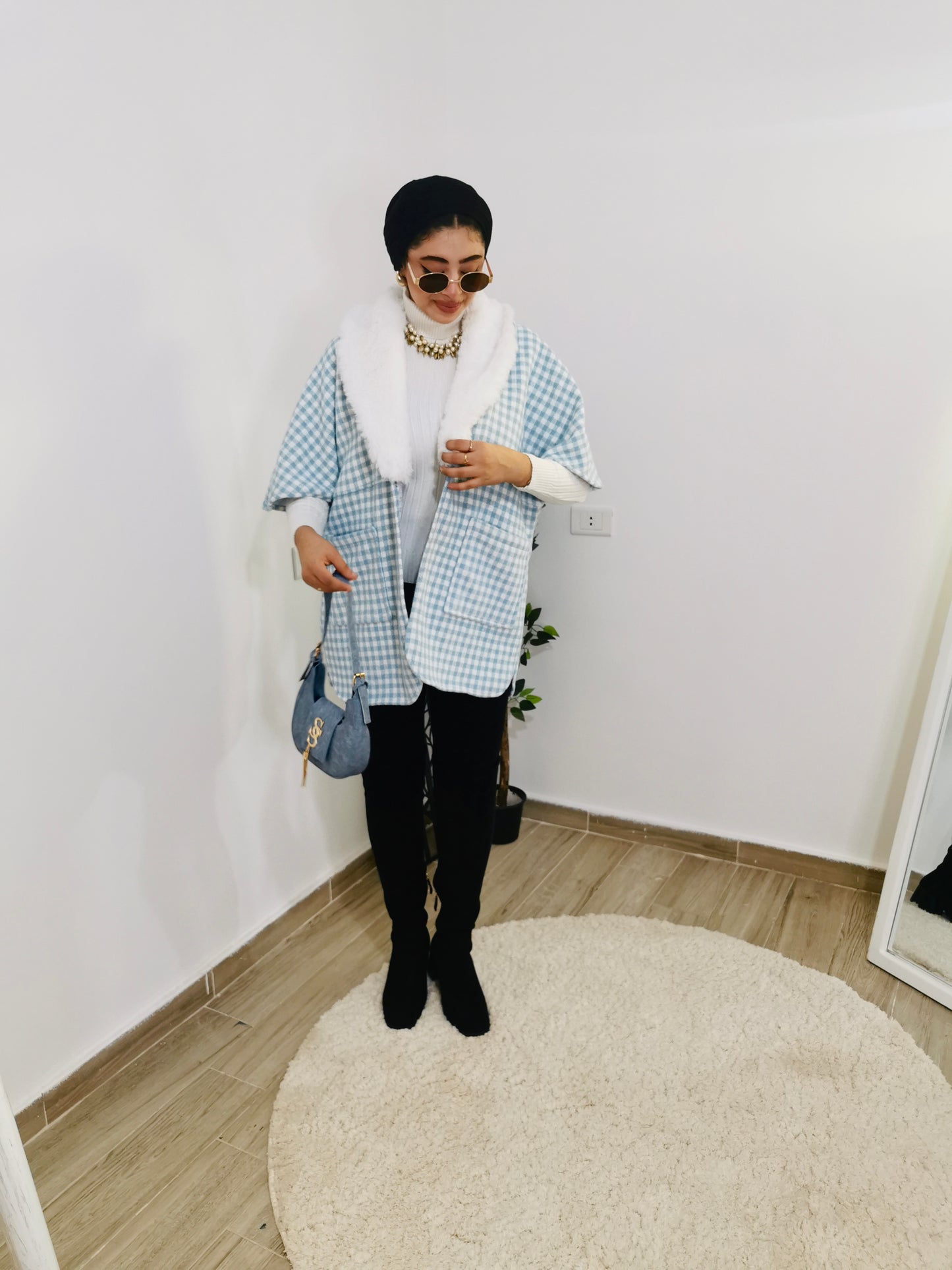 Baby Blue Poncho with white fur