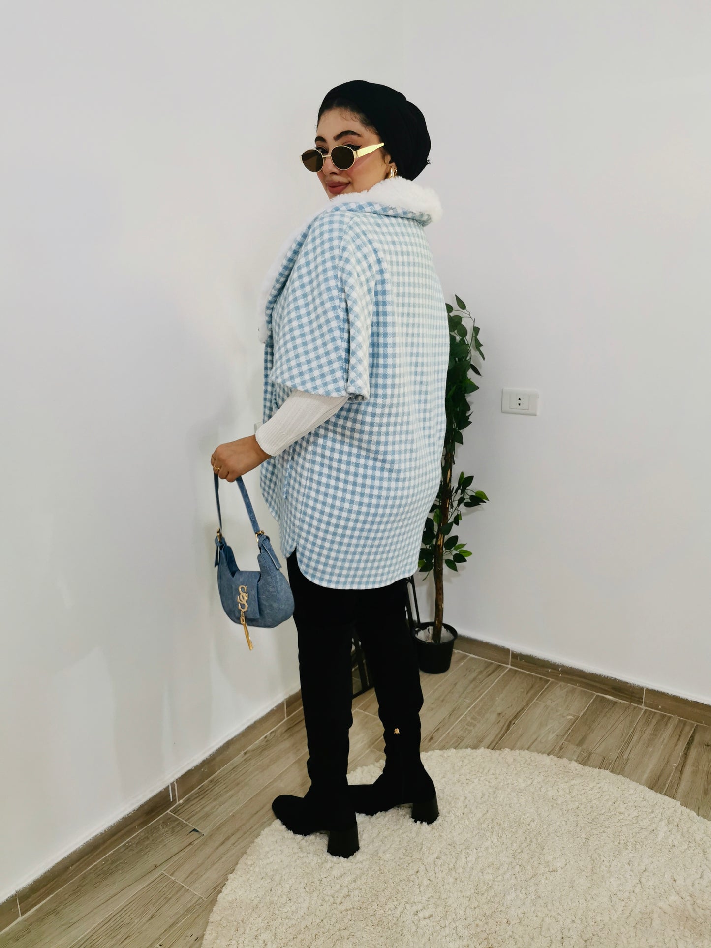 Baby Blue Poncho with white fur