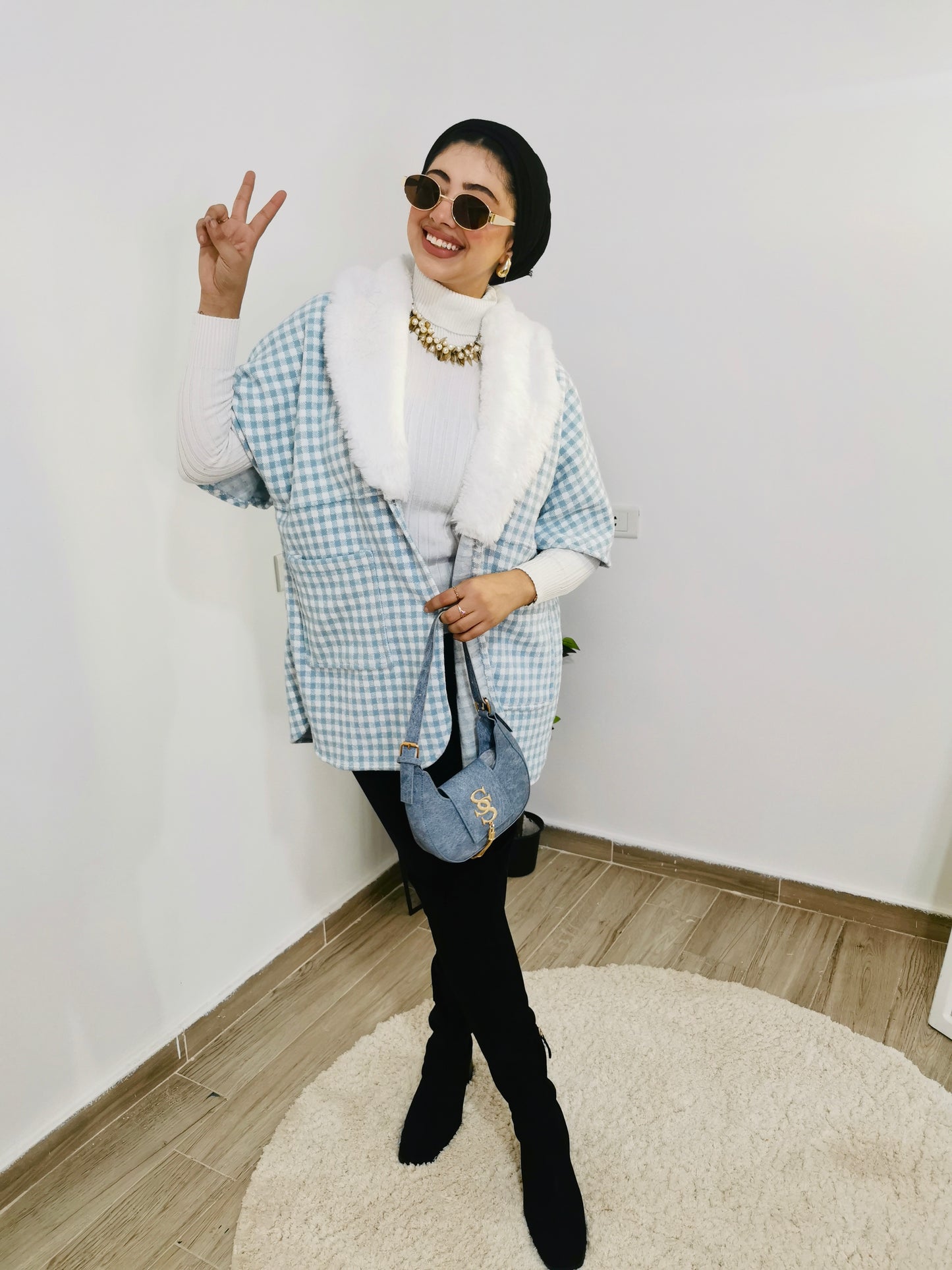 Baby Blue Poncho with white fur