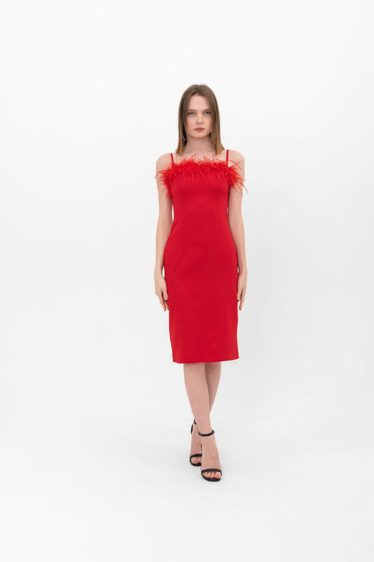 Red short dress with Red feather