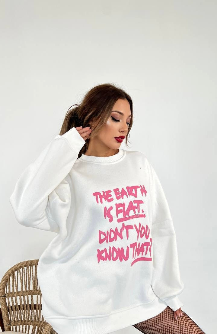 White sweatshirt with hot pink pattern